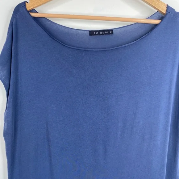 Cut Loose Tunic XL Short Sleeve Mini Dress Navy Lagenlook Boho Beach Lightweight - Picture 2 of 8